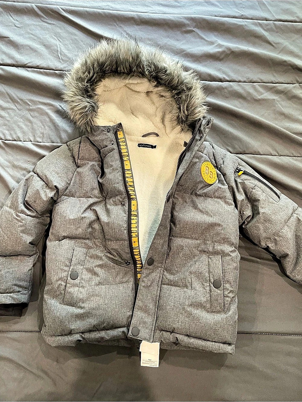 INEXTENSO PS BOY Fur hood Winter COAT   Boys Gray Puffer Jacket Size 8-10 NWT